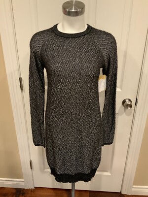 Alexander Wang Silver Blac Wool Long Sleeve Sweater Dress