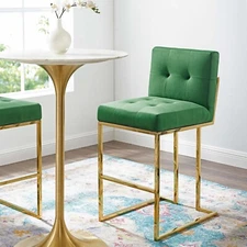 Modway Privy Gold Stainless Steel Performance Velvet Bar Stool in Gold Emerald