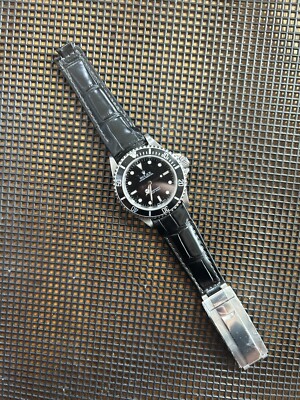 20mm BLACK ALLIGATOR Crocodile leather curved Strap Rolex
