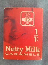 VINTAGE 1960s PAUL F. BEICH CO BIKE NUTTY MILK CARAMELS 1 CENT CANDY DISPLAY BOX