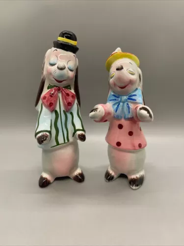 Vintage Rare PY Japan Anthropomorphic Dog Salt And Pepper Shakers