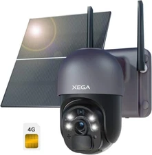 Xega 4G LTE Cellular Security Camera with 20W Solar Panel 2WmAh Built-in Battery