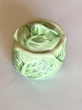 VTG ART POTTERY CABBAGE LEAVES MAJOLICA COVERED POT/DISH GREEN JAPAN