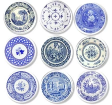 Blue White Toile Kitchen Cabinet Knobs, Antique Transfer Ware Look Drawer Pulls