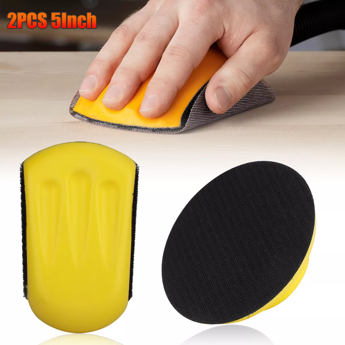 2pcs 5 Inch Mouse Round Foam Hand Sanding Block Hook and Loop