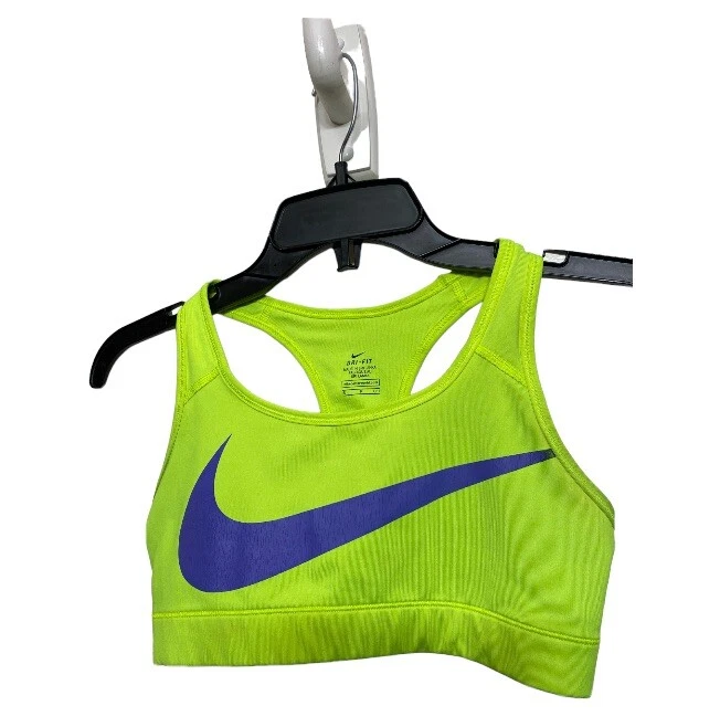 NIKE Dri-Fit Jumbo Swoosh Neon Yellow Sports Bra..Sz:Small