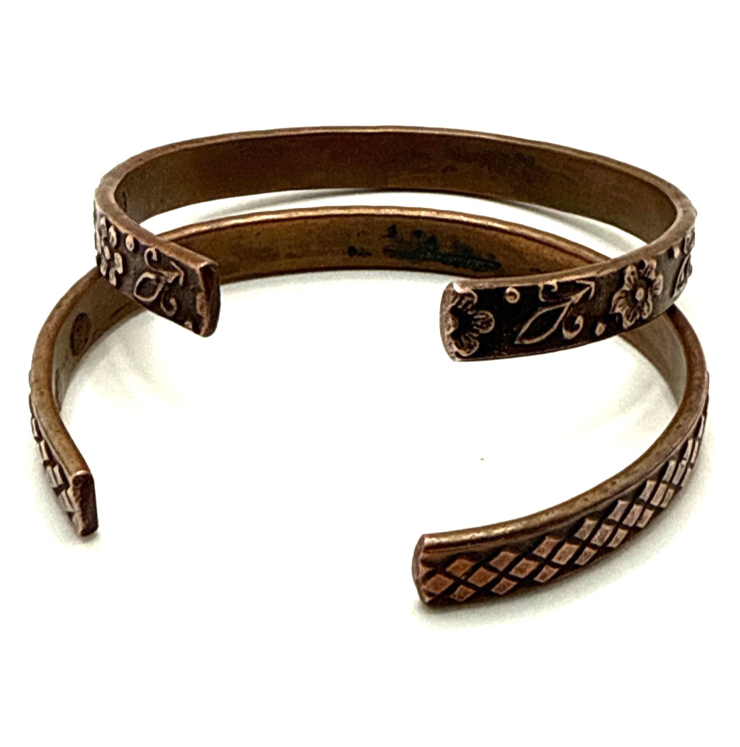 Solid Copper Cuff Bracelets Diamond and Floral Em… - image 4