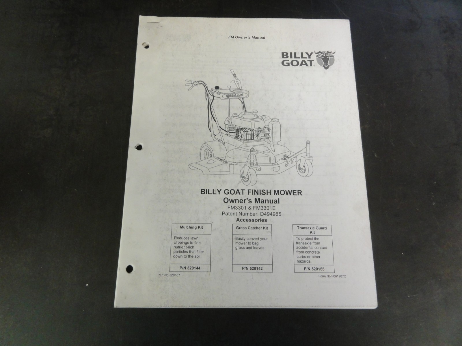 Billy Goat FM3301 \u0026amp; FM3301E Finish Mower Owner\u0026#039;s Manual | eBay