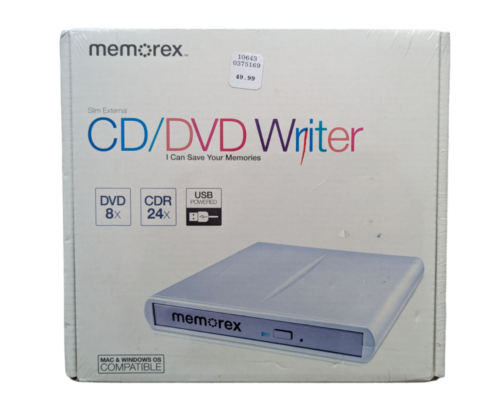 NEW Memorex Slim External CD/DVD Writer, DVD 8X, CDR 24X USB Powered Mac Windows