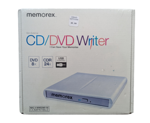 NEW Memorex Slim External CD/DVD Writer, DVD 8X, CDR 24X USB Powered Mac Windows - Picture 1 of 4