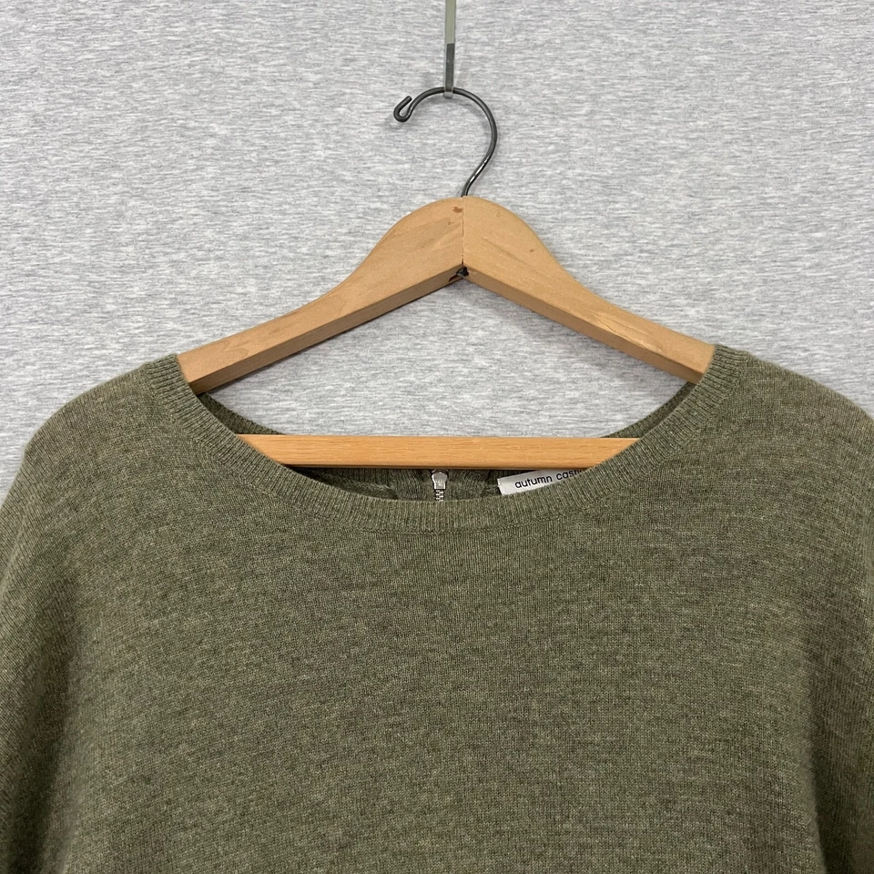 Suéter Otoño Cachemira Para Mujer M Verde Musgo Relajado Lujo Espalda Cremallera Slouch Foto 3 de 4