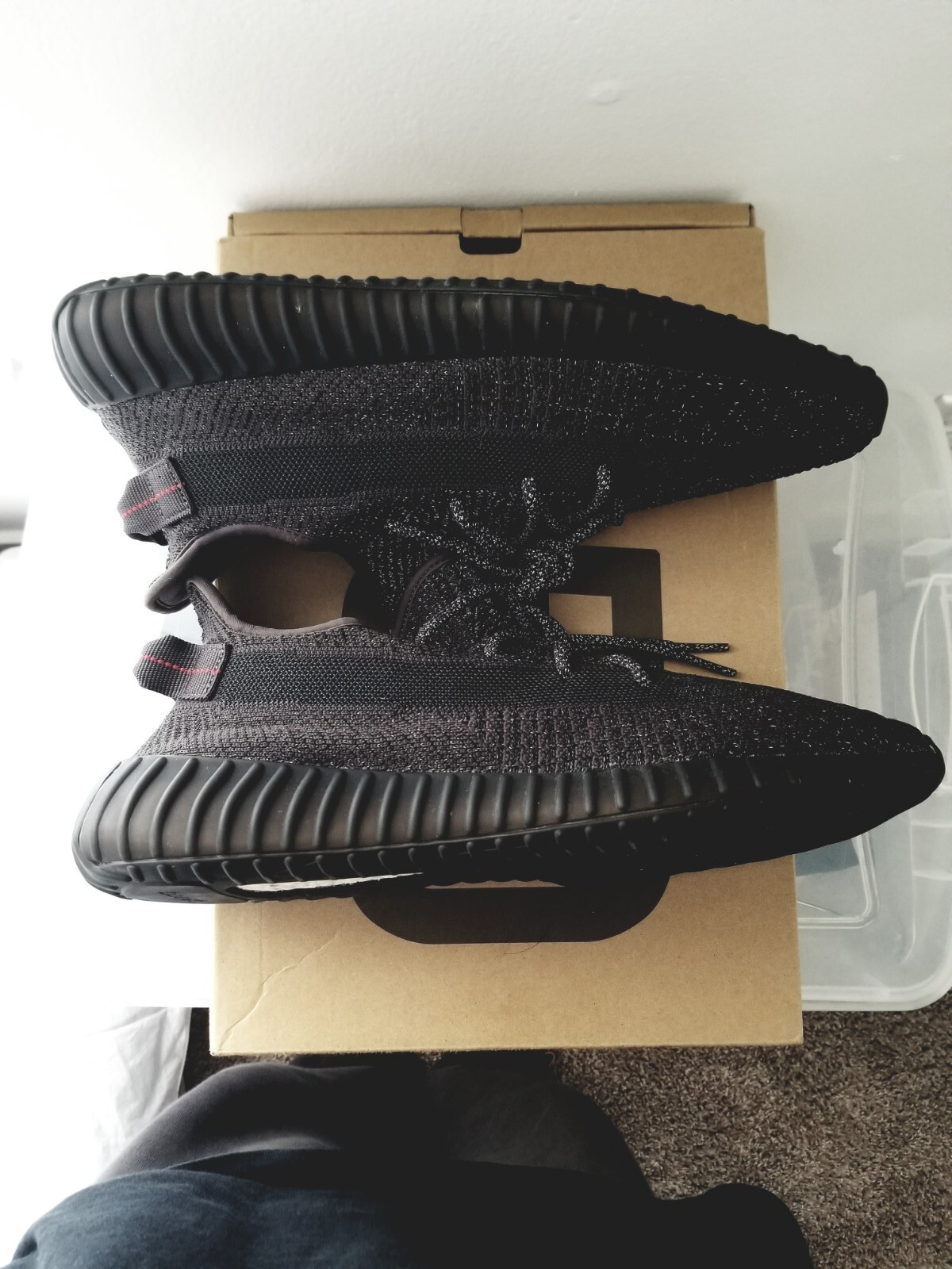 RARE PAIR Adidas Yeezy Boost 350 V2 Static Black Reflective FU9007 Size 14 image 6
