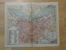 Genuine(1908) Lithograph City Map Amsterdam Back Street Directory (B1GS