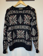 VTG 90s Eddie Bauer Cableknit Sweater Wool Nordic Fair Isle Chunky Snowflake S/M