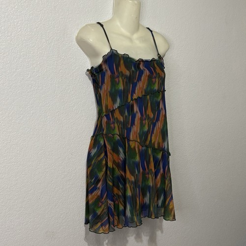 Urban Outfitters Moxie Mesh Dress Blue-Green Multi Size Small UV Sheer Slip - Picture 3 of 8