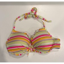 Victoria's Secret Striped Halter Bikini Top Multi-Color Metallic Shimmer 36C