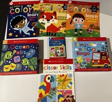 Scholastic Preschool Learning Lot 7 Flash Cards Games Books Homeschool Fun NEW