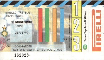 F.C. Stadium Ticket Internazionale vs Parma 01/11/1997 Italian Championship