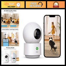 2K Indoor Security Camera - 360 Baby Pet Monitor, Smart Motion Tracking, Nigh