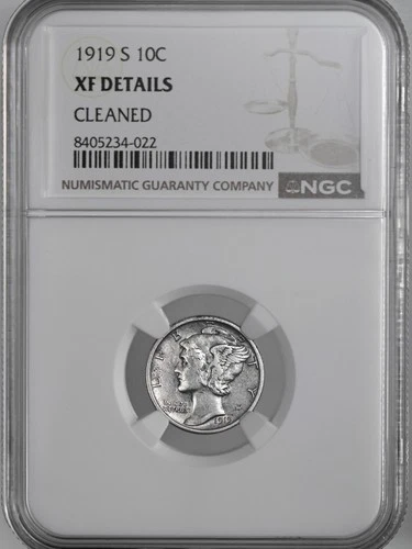 1919-S  10C  MERCURY SILVER DIME  NGC XF DETAILS "CLEANED" #8405234-022