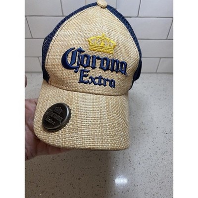 Corona Extra Straw Wicker Cap Hat w/Blue Mesh Snapback w/Bottle Opener (NEW)