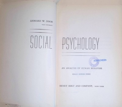 Social Psychology: An Analysis of Human Behavior Doob, Leonard W.: