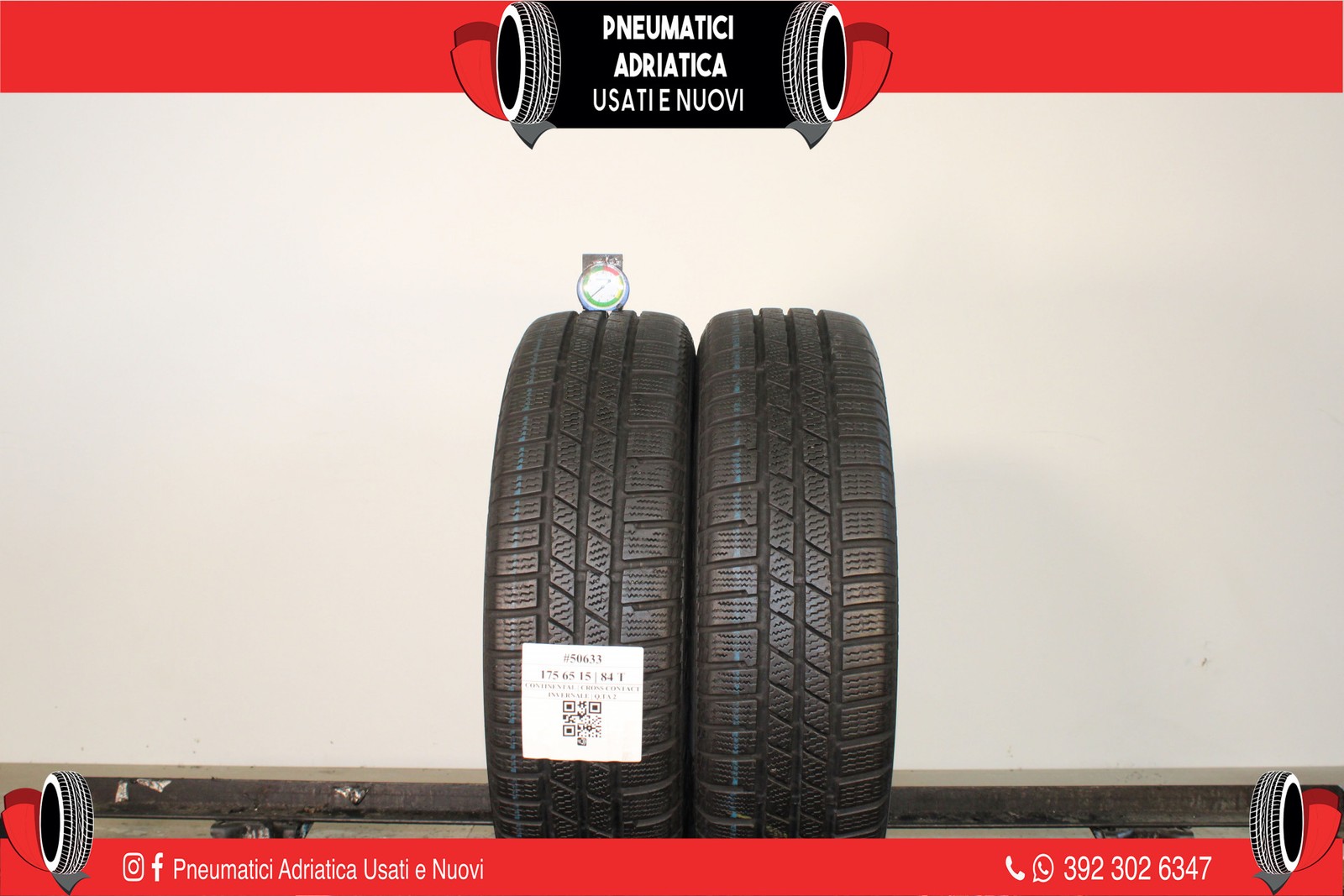 2 PNEUMATICI CONTINENTAL 175/65 R15 INVERNALI GOMME USATE 87% - ADRIATICA