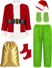 Christmas Costume for Men Santa Suit Adult 8PCS Deluxe Furry Green Giant Monster