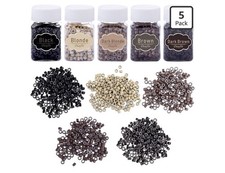 2500PCS Silicone Hair Extensions Beads, 5Mm Lined Micro Links Beads, 5Colors Rin