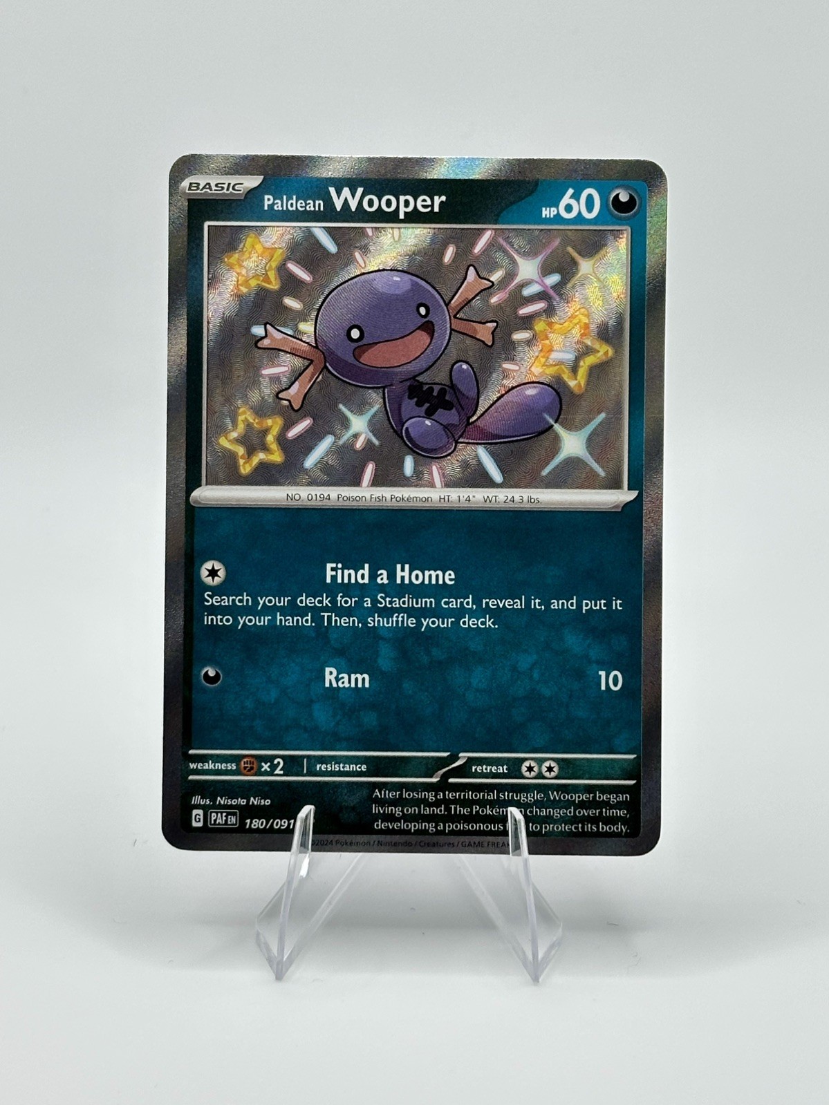 Pokemon TCG Paldean Wooper 180/091 Paldean Fates Baby Shiny Rare Holo Card NM