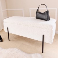 Truhenbank Loft 100Cm - Weiß Schwarz - Bouclé Metall - Sitzbank Mit Stauraum