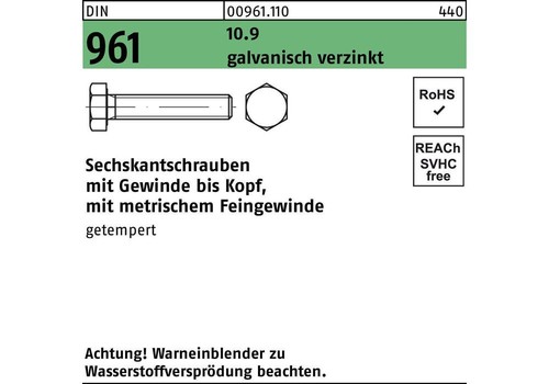 Vite A Testa Esagonale M16 X 1,5 X 50 DIN 961, Numero Di Pezzi 5, Filettatura Fine In Acciaio Zincato Galvanicamente 10,9, Filettatura Fino Alla Testa - Foto 9