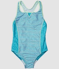 Speedo Big Kids Girls Blue Capri Breeze Print Blocked One Piece Swim Size 12