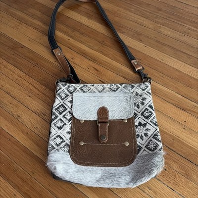 Myra Canvas & Leather Shoulder Bag USA Theme Geometric Pattern Adjustable Strap