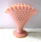 Vintage Fenton Fan Vase Hobnail Peach Pink Ruffled Cottagecore Bud Vase 4 inch