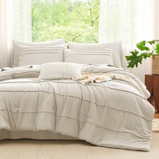 King Size Comforter Set Beige, 7 Pieces Soft Pinch Pleat Bed in a Bag King Co...
