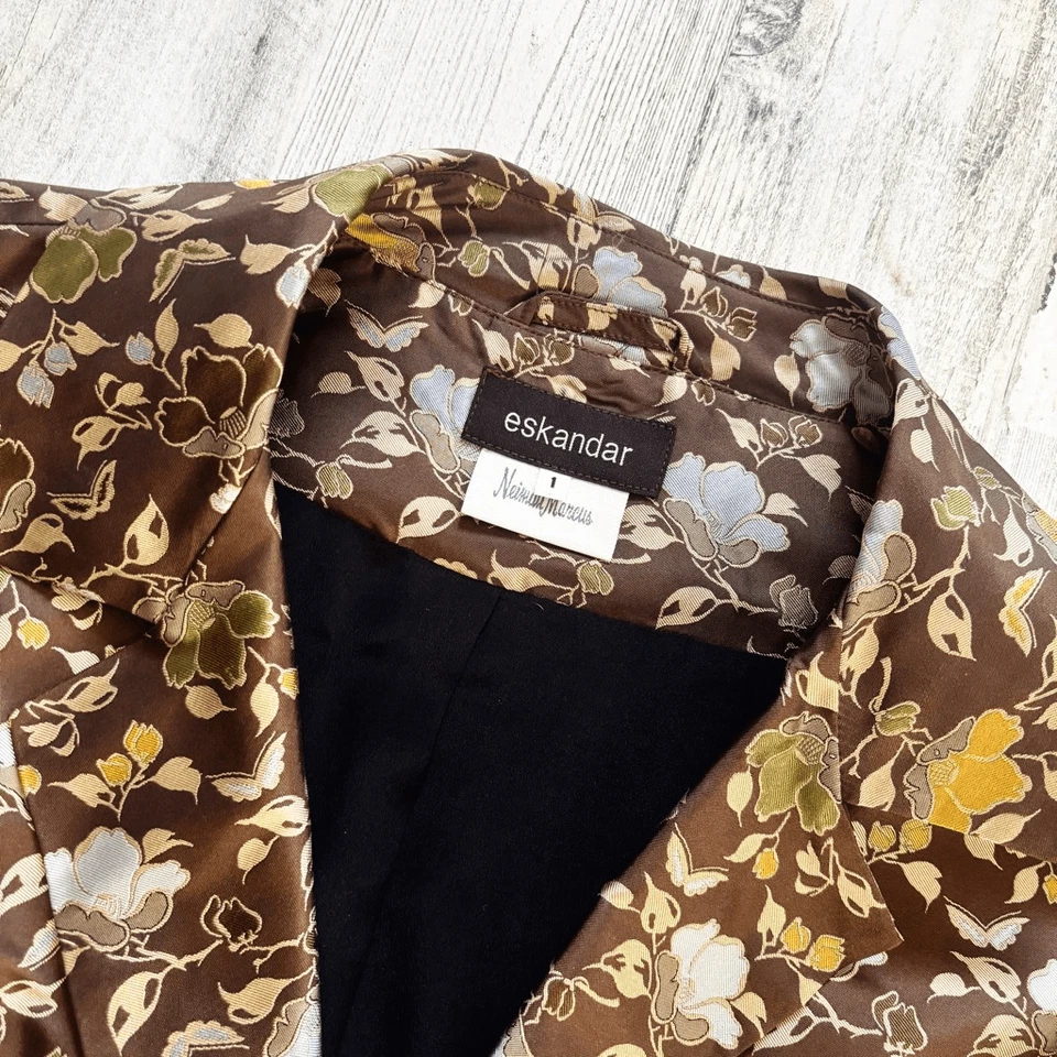 Blazer Eskandar Seda Texturizado Floral Frente Abierto Talla 10/12 Foto 3 de 3