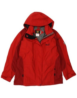 Jack Wolfskin Womens Hooded Rain Jacket UK 22/24 2XL Red Colourblock CX01