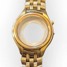 Seiko 5M42-0A19 Exhibition Watch Case 36.5mm Gold Tone w/ Band Sapphire Crystal