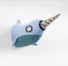 Crate & Barrel Kids Curious Narwhal Stuffed Embroidered Head Nursery Wall Decor