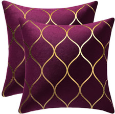 Gold Velvet Throw Pillow Covers Purple: 2 Pack 16X16 Inch Square Decorative Pill