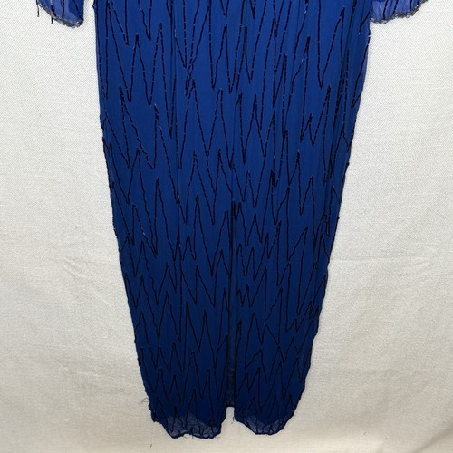 VTG 80s Demetrios Designs Silk Beaded Sequin Evening Gown Womens 14 Cutout Back - Afbeelding 9 van 12