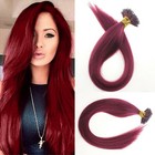 Nano Bead Hair Extensions Remy Human Hair Micro Loop Ring Burgundy Red 20inch — photo 1