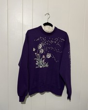 Vintage Sweatshirt Cottagecore Dandelion Large Cute Granny Art