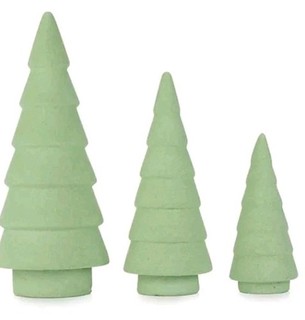 ABELLA Xmas 3 Deko Bäume Samt Beflockung Keramik Ol