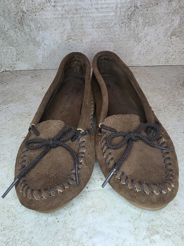 Minnetonka Boho Moccasin Women Sz 7 Brown Suede Loafers Casual Slip On Shoes - Image 2 of 4