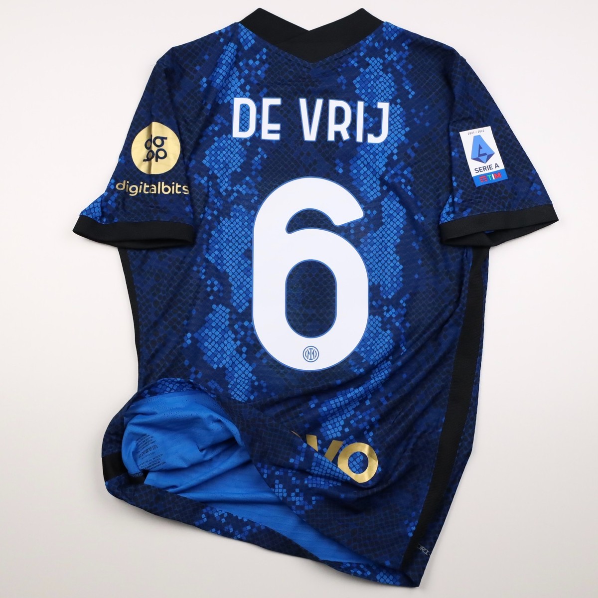 Inter Milan 2021/22 Home Player Issue de Vrij #6 Jersey Men's