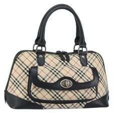 BURBERRY Nova Check Hand Bag Canvas Beige Silver Auth 156374