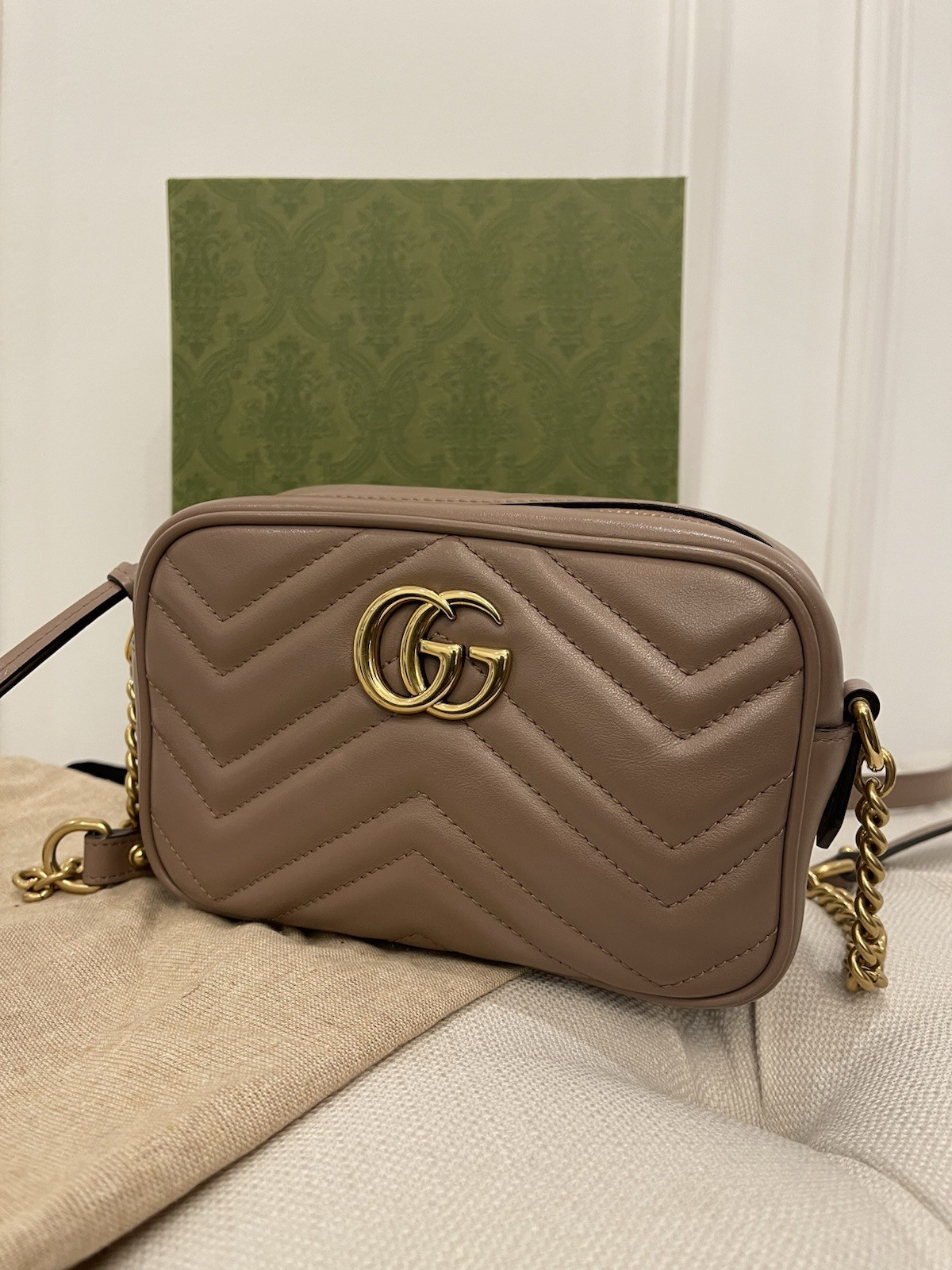 Gucci GG Marmont Quilted Shoulder Bag Mini Pink Leather. £1360 @ Gucci.
