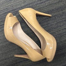 PRADA Vintage Camel Patent Peep-Toe Platform Heel